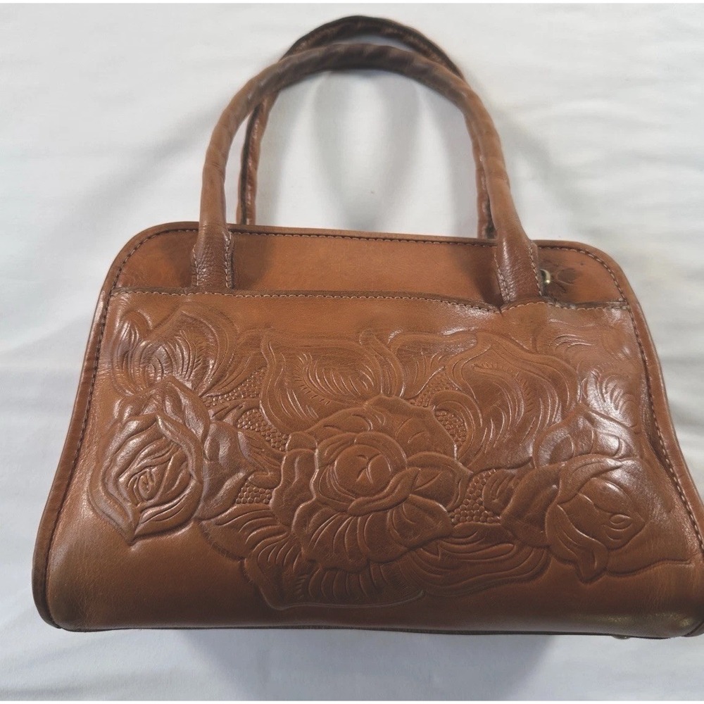 Patricia Nash Handbag Leather Brown Tooled Western Crossbody Satchel